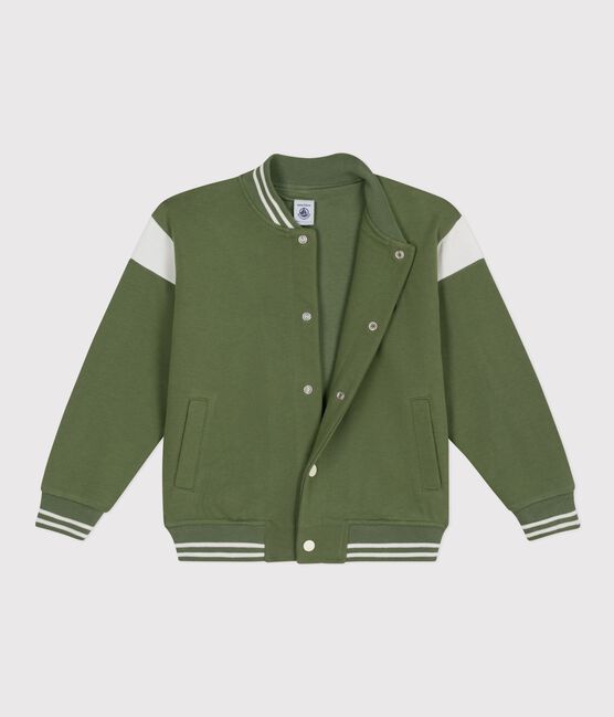 Veste teddy enfant en coton vert OLIVINE/ MILK