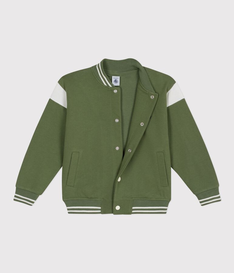 Veste teddy enfant en coton vert OLIVINE/ MILK