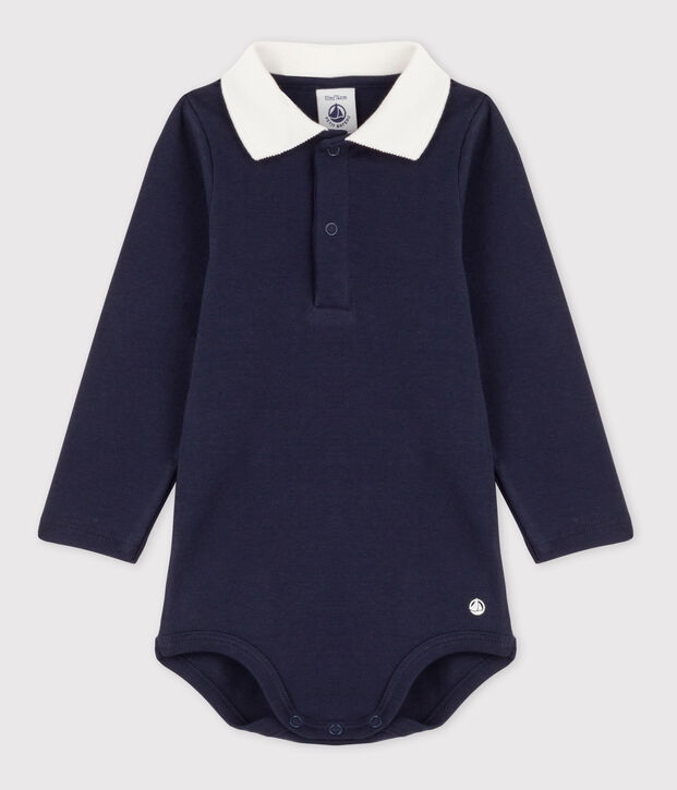 Body b&eacute;b&eacute; col polo en coton uni bleu marine