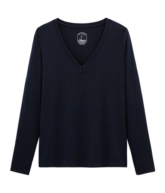 Tee shirt manches longues coton sea island femme bleu MARINE