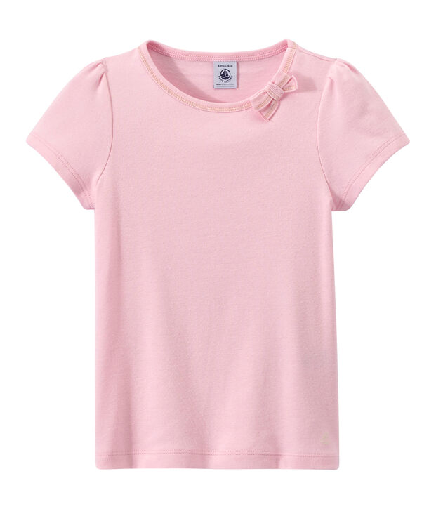 T-shirt fille &agrave; petit n&oelig;ud rose