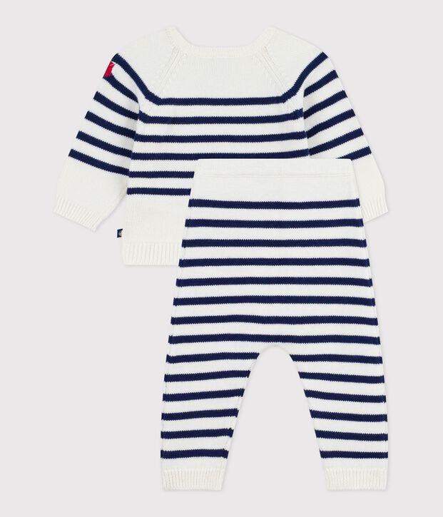 Ensemble 2 pi&egrave;ces b&eacute;b&eacute; rayure marini&egrave;re en tricot bleu/bleu