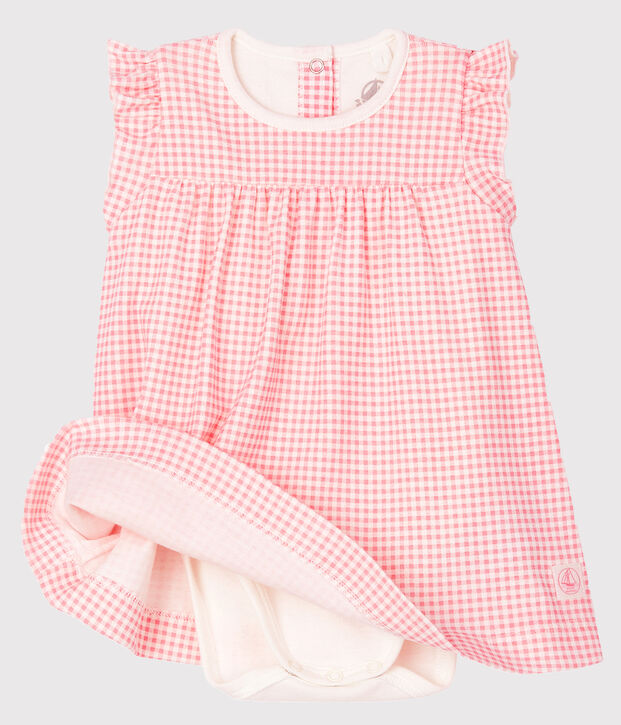 Body robe vichy rose b&eacute;b&eacute; fille en c&ocirc;te blanc/rose