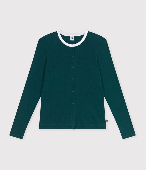 Cardigan femme en coton uni vert fonc&eacute;