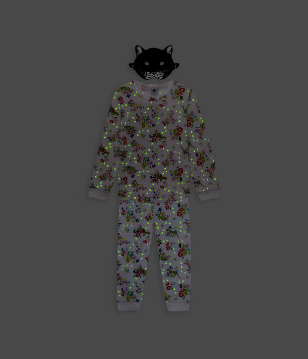 Pyjama phosphorescent imprim&eacute; panth&egrave;re petite fille en coton blanc/multicouleur