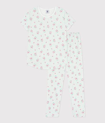 Pyjama enfant en coton manches courtes jambes longues fleuri