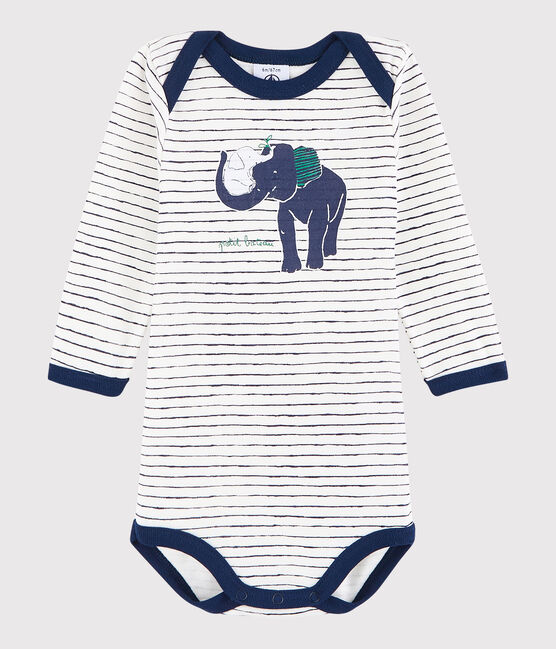 Body manches longues bébé fille-garçon blanc MARSHMALLOW/bleu MEDIEVAL