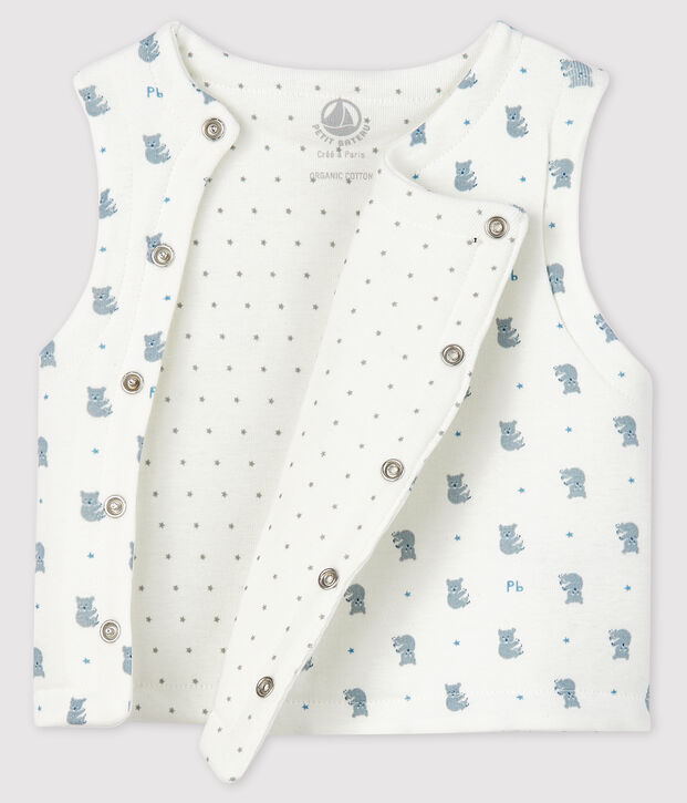 Gilet sans manches b&eacute;b&eacute; en coton biologique ouatin&eacute;e blanc/gris/multicouleur