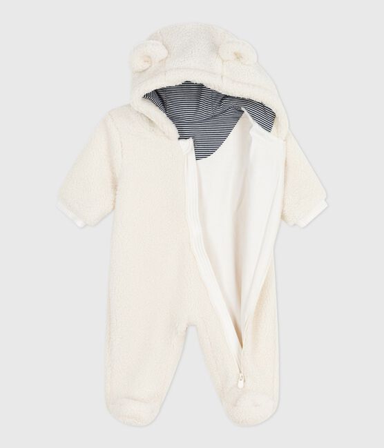 Combipilote bébé en sherpa avec oreilles et doublée milleraies écru MILK