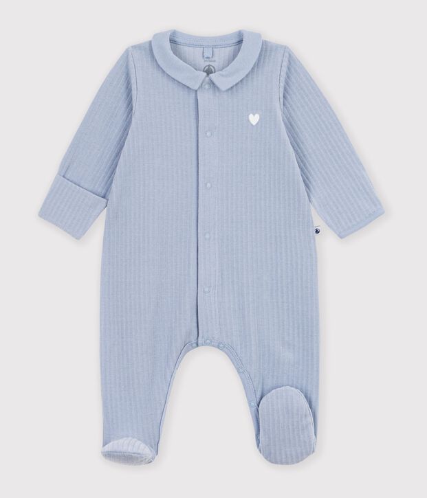 Pyjama b&eacute;b&eacute; en velours avec col uni bleu clair