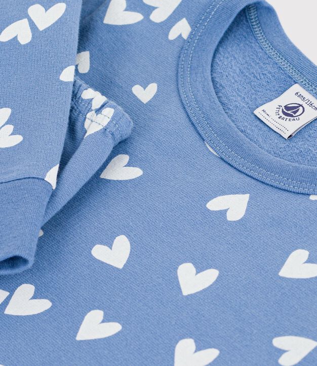 Pyjama enfant en molleton &agrave; c&oelig;urs bleu/blanc