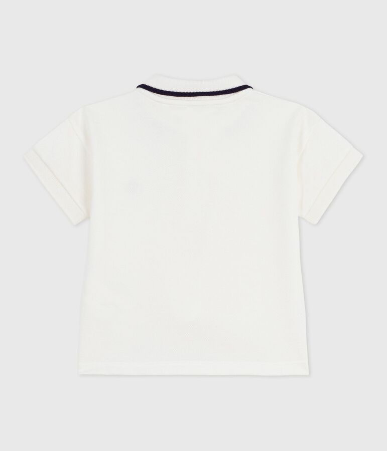 Polo b&eacute;b&eacute; en coton &agrave; manches courtes, uni blanc MARSHMALLOW