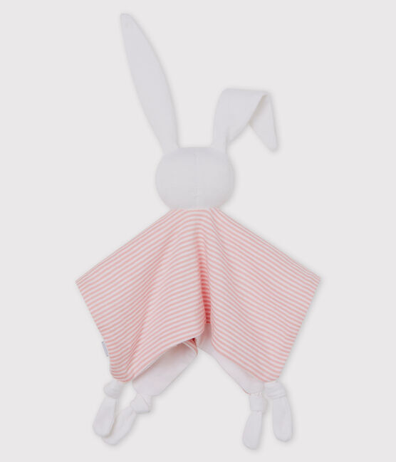 Doudou lapin bébé en côte rose CHARME/blanc MARSHMALLOW