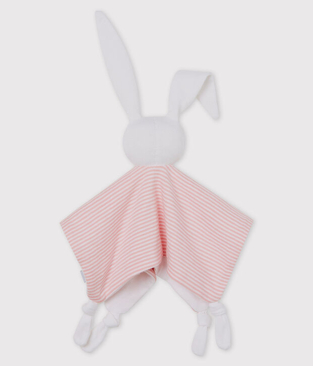 Doudou lapin b&eacute;b&eacute; en coton rose/blanc