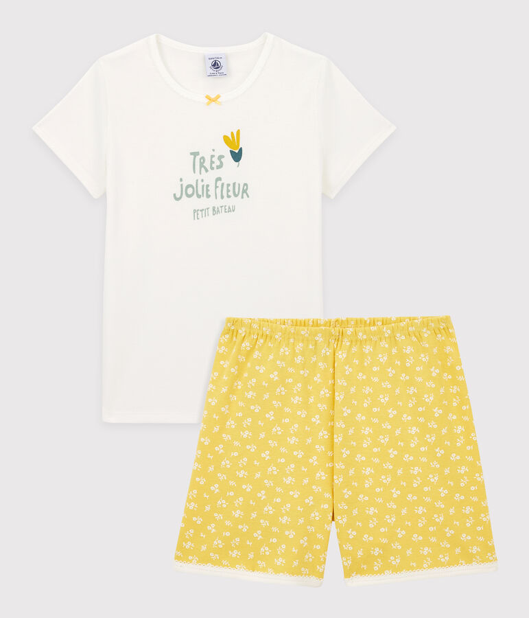 Pyjacourt fleurs petite fille en coton blanc/jaune