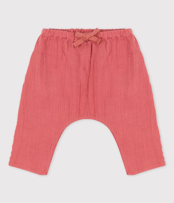 Pantalon sarouel uni en gaze de coton bio bébé rose PAPAYE