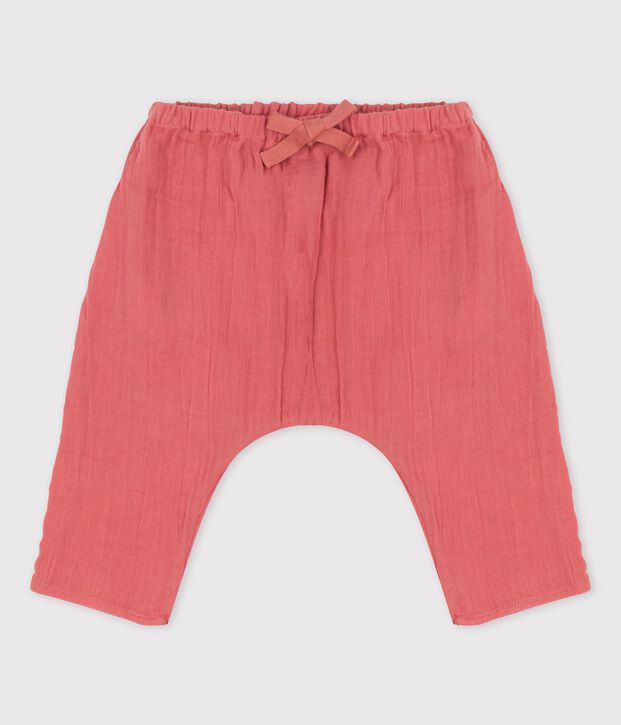 Pantalon sarouel uni en gaze de coton bio b&eacute;b&eacute; rose