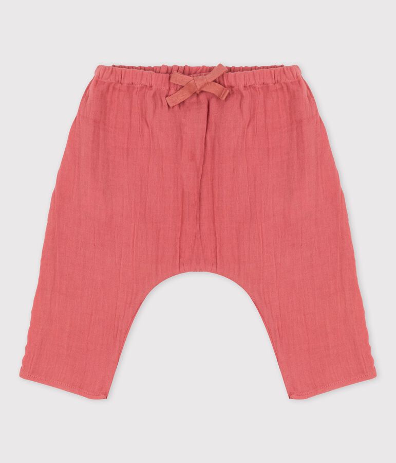 Pantalon sarouel uni en gaze de coton bio b&eacute;b&eacute; rose PAPAYE
