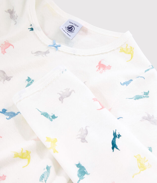 Pyjama imprim&eacute; chats petite fille en coton blanc/multicouleur
