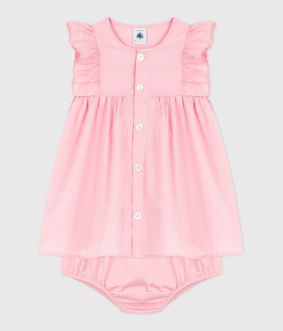 Robe bébé en coton unie et son bloomer rose CHARME