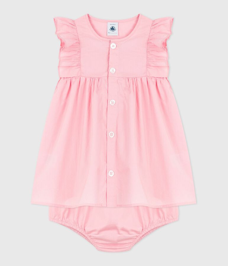 Robe b&eacute;b&eacute; en coton unie et son bloomer rose CHARME