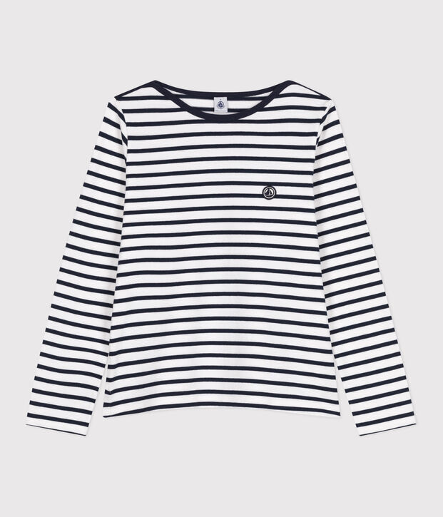 Marini&egrave;re femme en coton &eacute;pais manches longues blanc/bleu