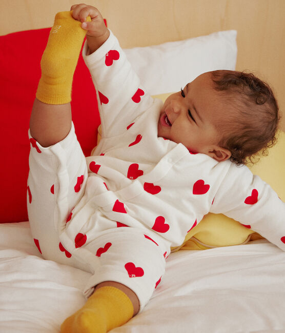 Combinaison longue en coton ouatinée bébé blanc MARSHMALLOW/rouge TERKUIT