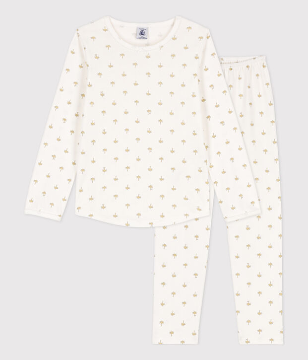 Pyjama palmiers en coton petite fille blanc/multicouleur