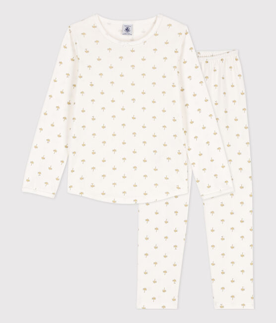 Pyjama palmiers en coton petite fille blanc MARSHMALLOW/blanc MULTICO