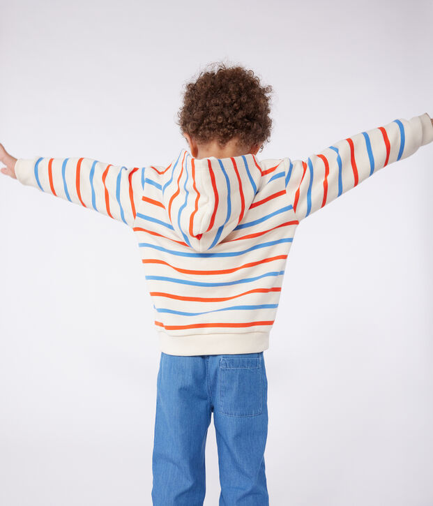 Sweatshirt &agrave; capuche enfant mixte en coton &agrave; rayures &eacute;cru/multicouleur