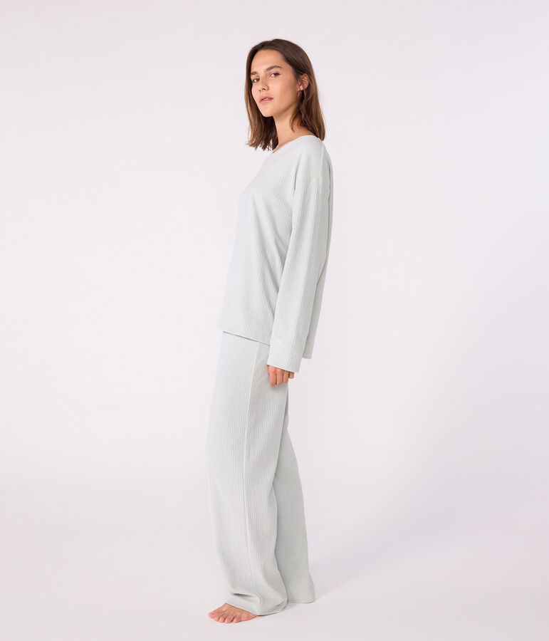 Pyjama femme en velours uni jambe droite bleu CO2
