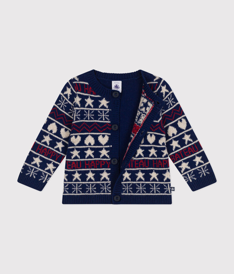Cardigan en tricot b&eacute;b&eacute; bleu MEDIEVAL/blanc MULTICO