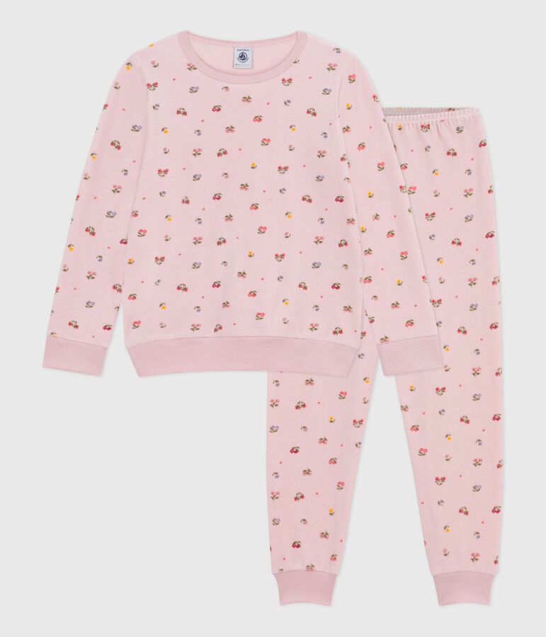Pyjama enfant en velours imprim&eacute; fleurs rose JOLI/blanc MULTICO
