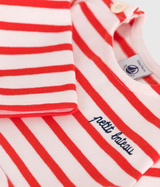 Robe marinière bébé en coton épais manches longues rose FLEUR/ SPICY
