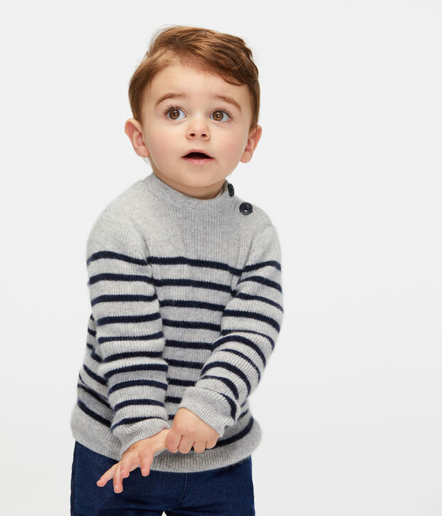 Pull en cachemire b&eacute;b&eacute; gar&ccedil;on gris/bleu