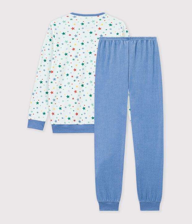 Pyjama enfant en velours imprim&eacute; &eacute;toiles bleu/multicouleur