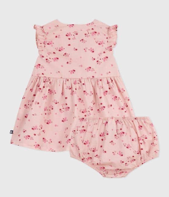 Robe bébé en coton sans manche avec son bloomer rose JOLI/blanc MULTICO