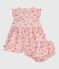 Robe bébé en coton sans manche avec son bloomer rose JOLI/blanc MULTICO