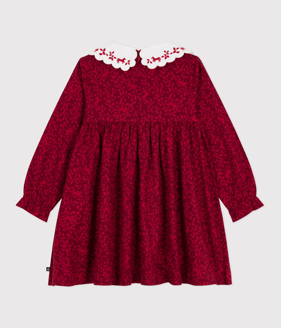 Robe enfant manches longues en flanelle imprimée rouge AMARANTE/ TERKUIT