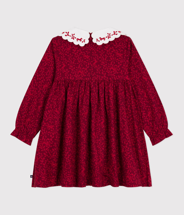 Robe enfant manches longues en flanelle imprim&eacute;e rouge/rouge