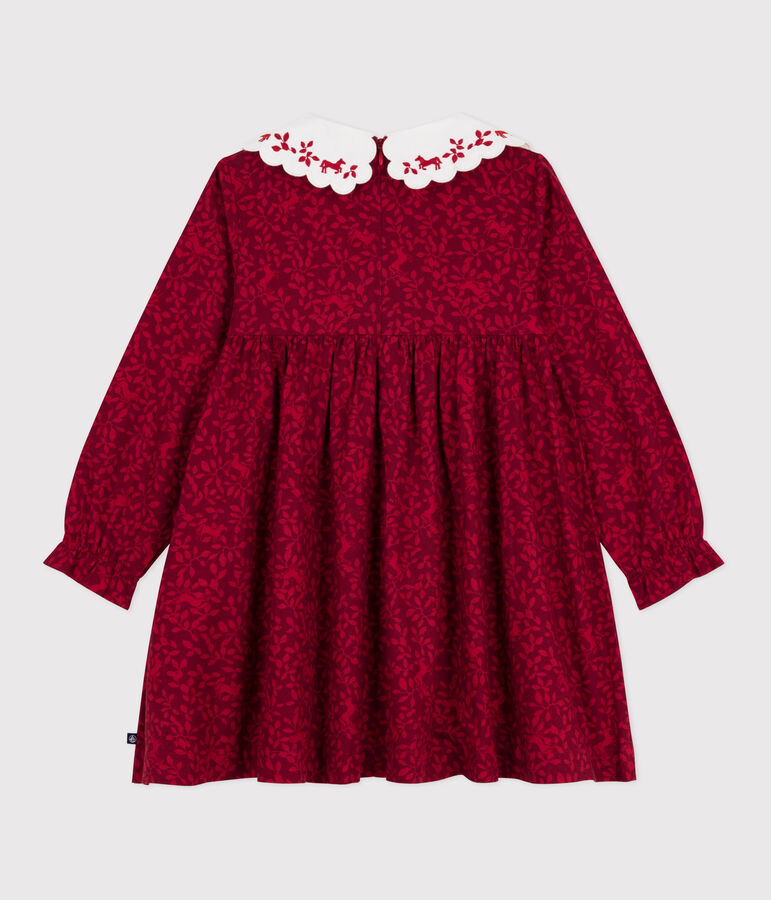 Robe enfant manches longues en flanelle imprim&eacute;e rouge/rouge