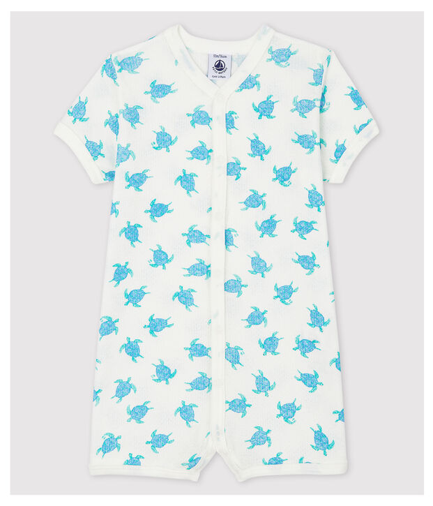 Combicourt tortues en coton ultra l&eacute;ger blanc/multicouleur