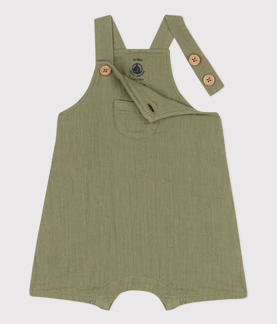 Salopette courte en gaze de coton bébé vert MARECAGE