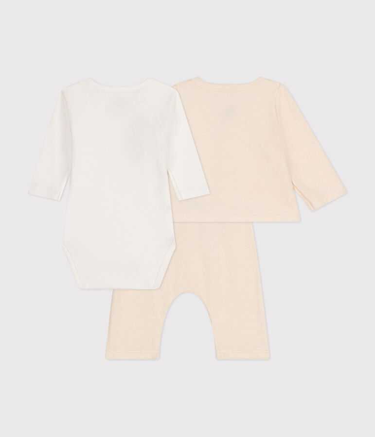 Ensemble 3 pi&egrave;ces en bouclette &eacute;ponge b&eacute;b&eacute; &eacute;cru