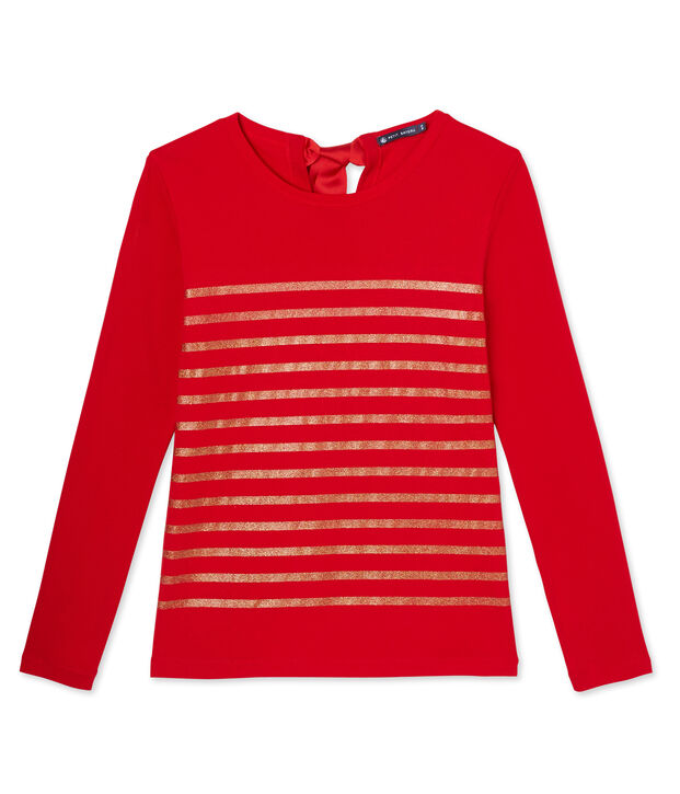 T-shirt femme &agrave; rayures paillettes rouge