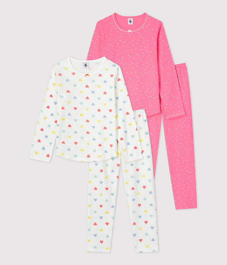 Lot de 2 pyjamas imprim&eacute;s c&oelig;urs et &eacute;toiles petite fille en coton multicouleur