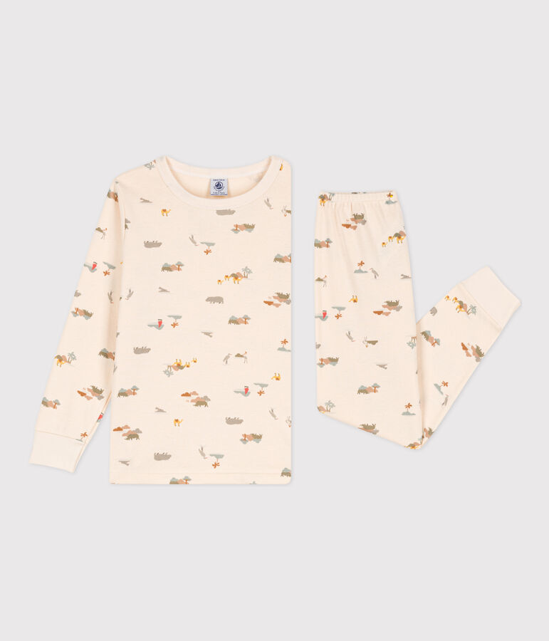 Pyjama animaux en coton enfant &eacute;cru/multicouleur