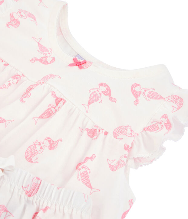 Pyjacourt petite fille en coton fin blanc/rose