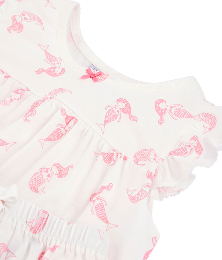 Pyjacourt petite fille en coton fin blanc/rose
