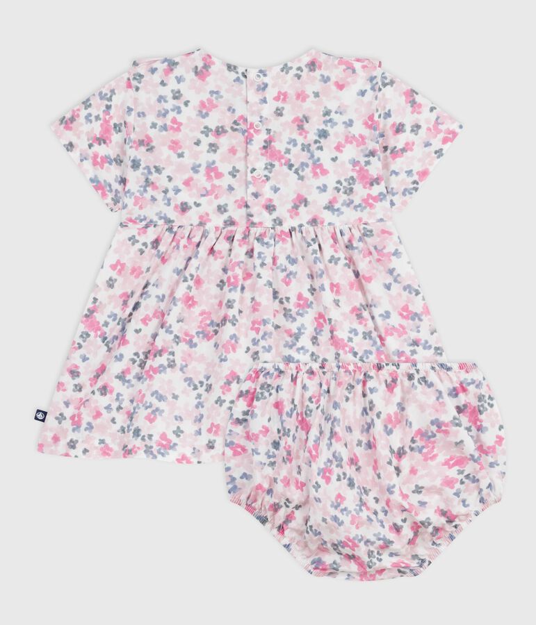 Robe b&eacute;b&eacute; en coton manches courtes imprim&eacute;e avec son bloomer blanc MARSHMALLOW/blanc MULTICO